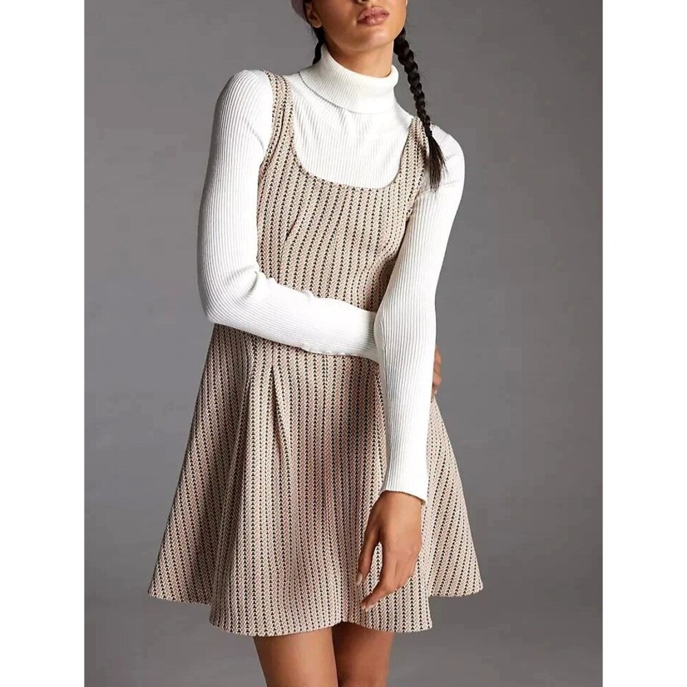 Anthropologie Maeve Jacquard Mini Dress Sleeveless Lined Back Tie Pink Skater